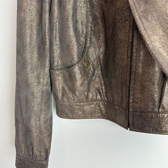 BAGATELLE Metallic Brown Leather Motorcycle Jacket Size Medium Scarf Tie Biker - Picture 11 of 16